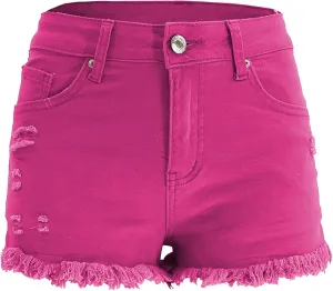 Womens Jean Shorts High Waist Stretch Hot Shorts Fringe Wash Jean Shorts Summer Cute Denim Shorts