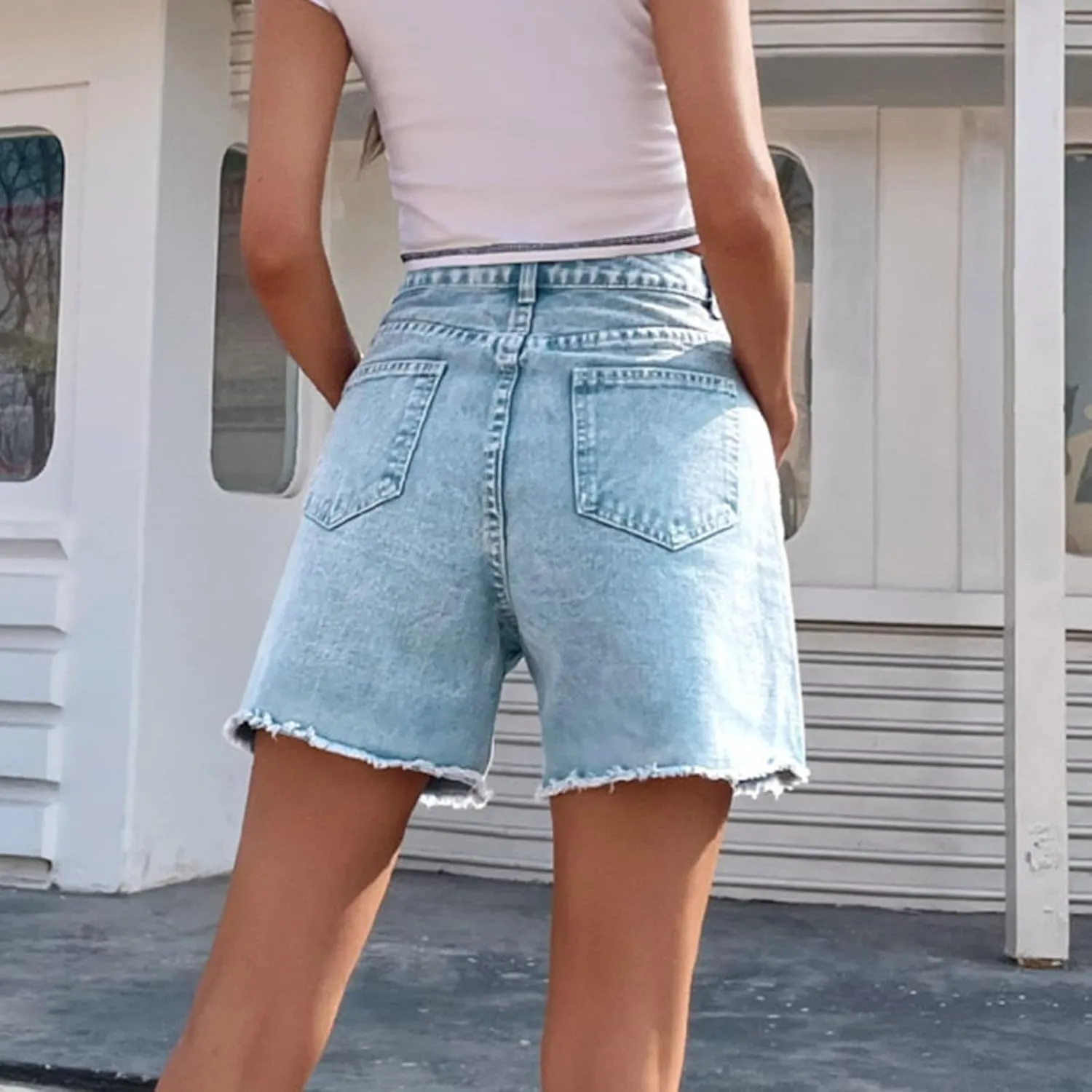 Womens Jean Shorts Trendy Loose Casual Women's Denim Shorts High Waist Loose Slimming Trousers Womens Denim Shorts