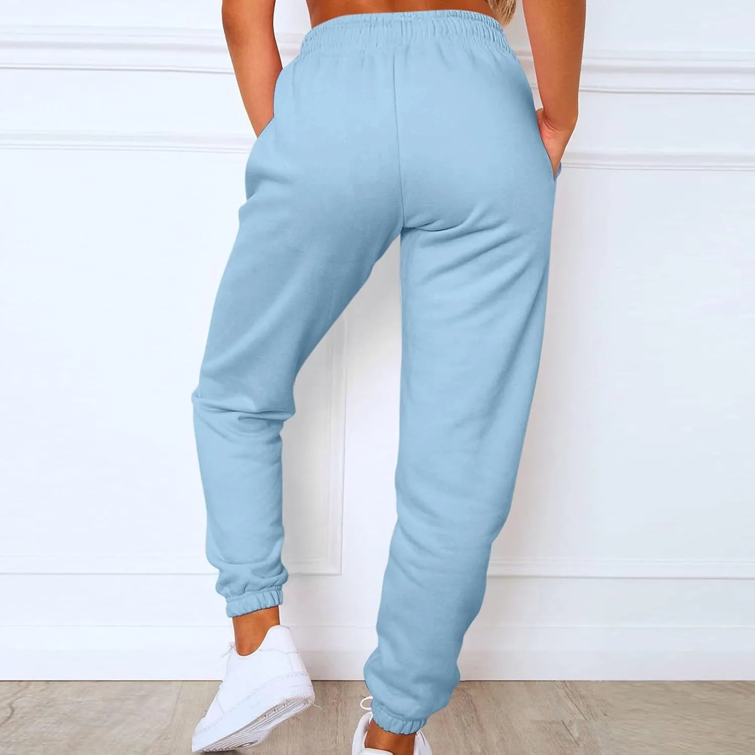 Women's Jogger Sweatpants Drawstring High Waisted Lounge Pants Solid Color Athletic Running Workout Trousers with Pockets