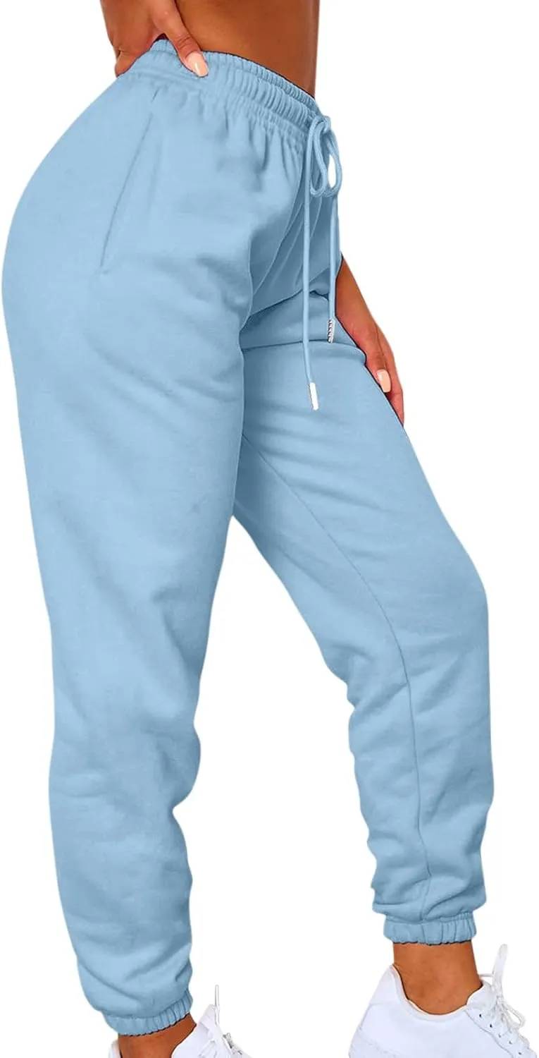 Women's Jogger Sweatpants Drawstring High Waisted Lounge Pants Solid Color Athletic Running Workout Trousers with Pockets