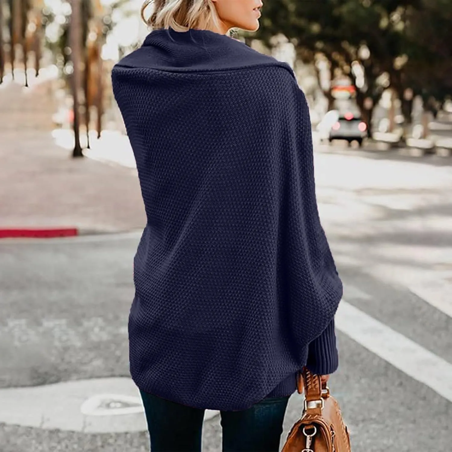 Womens Kimono Batwing Cable Knitted Slouchy Oversized Wrap Cardigan Sweaters Trendy Casual Duster Lightweight Cardigan
