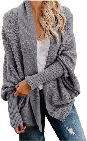 Womens Kimono Batwing Cable Knitted Slouchy Oversized Wrap Cardigan Sweaters Trendy Casual Duster Lightweight Cardigan