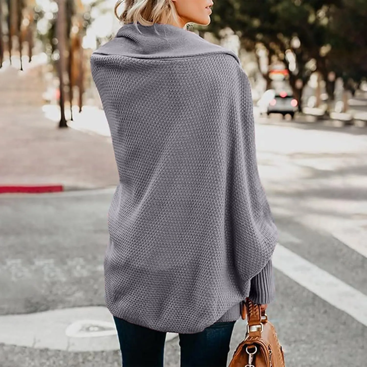 Womens Kimono Batwing Cable Knitted Slouchy Oversized Wrap Cardigan Sweaters Trendy Casual Duster Lightweight Cardigan