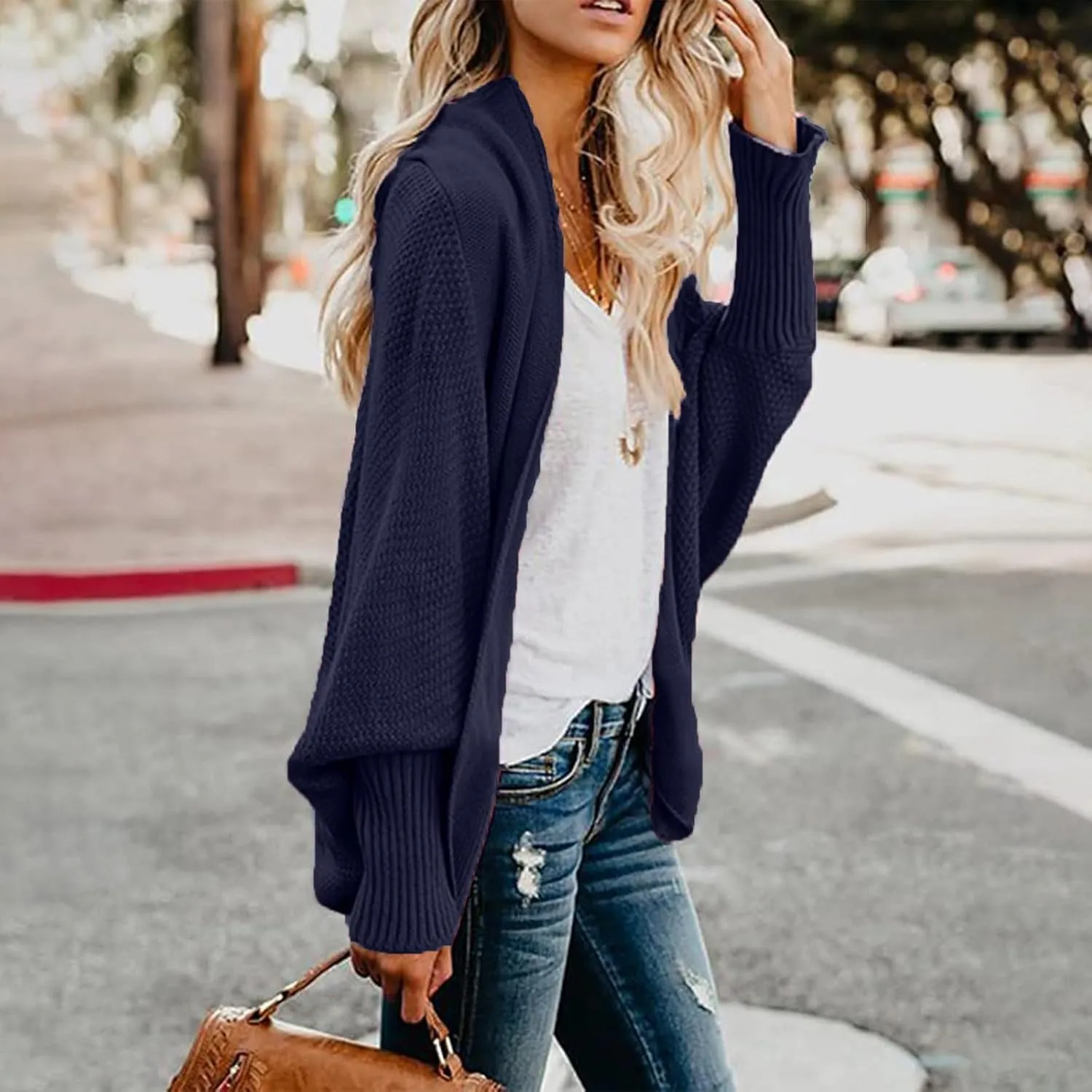Womens Kimono Batwing Cable Knitted Slouchy Oversized Wrap Cardigan Sweaters Trendy Casual Duster Lightweight Cardigan
