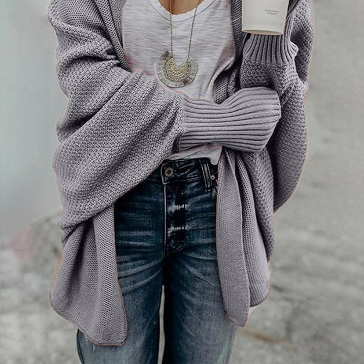 Womens Kimono Batwing Cable Knitted Slouchy Oversized Wrap Cardigan Sweaters Trendy Casual Duster Lightweight Cardigan