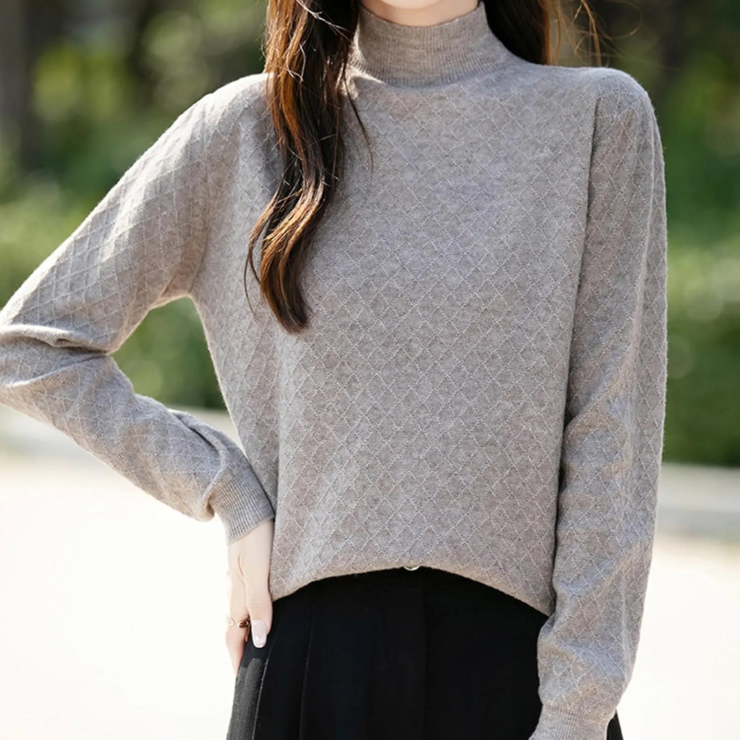 Womens Lightweight Sweaters Dressy Turtleneck Pullover Slim Fit Cable Knit Sweater Turtle Necks Tops for Women