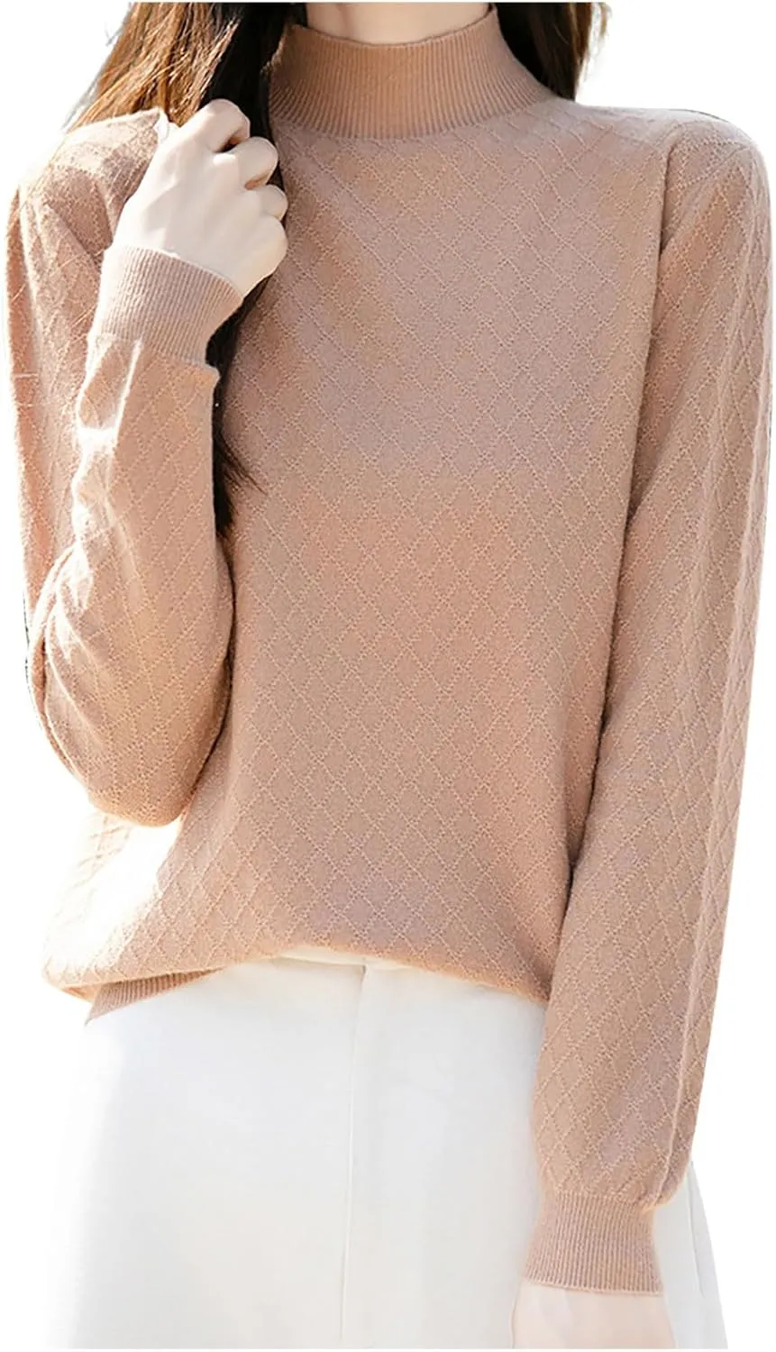 Womens Lightweight Sweaters Dressy Turtleneck Pullover Slim Fit Cable Knit Sweater Turtle Necks Tops for Women
