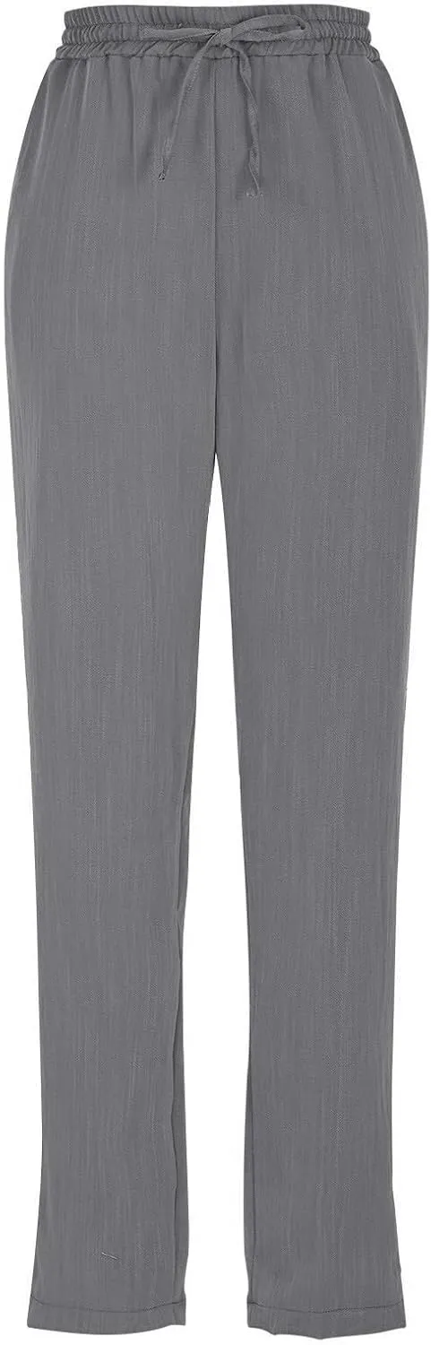 Womens Linen Pants Straight Leg Trousers 2025 Summer Casual Elastic Drawstring Pant Cotton Beach Lounge with Pocket