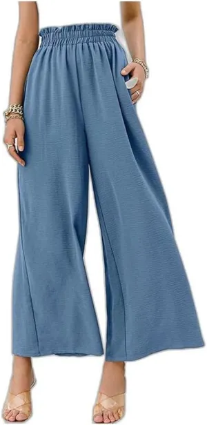 Women's Linen Trousers, Casual High Waist Wide Leg Straight Dress Pants, Cotton Linen Pants Elastic Waist Joggers