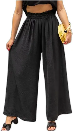 Women's Linen Trousers, Casual High Waist Wide Leg Straight Dress Pants, Cotton Linen Pants Elastic Waist Joggers