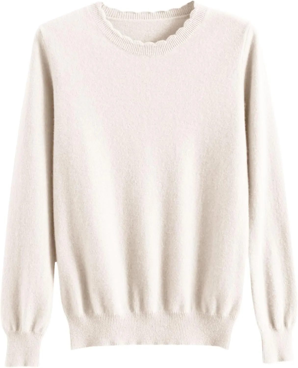 Women's Merino Wool Cashmere Sweater Loose Fit Long Sleeve Crew Neck Plain Knitted Pullover Jumper Tops
