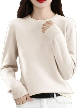 Women's Merino Wool Cashmere Sweater Loose Fit Long Sleeve Crew Neck Plain Knitted Pullover Jumper Tops