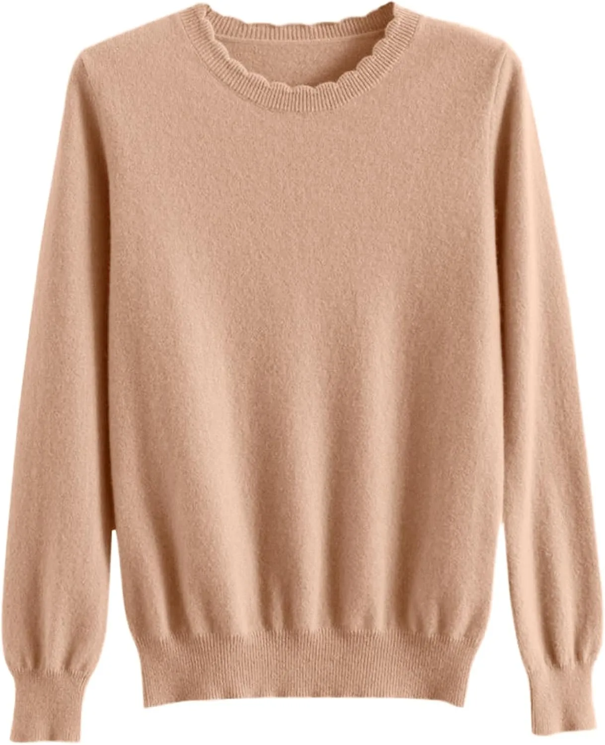 Women's Merino Wool Cashmere Sweater Loose Fit Long Sleeve Crew Neck Plain Knitted Pullover Jumper Tops