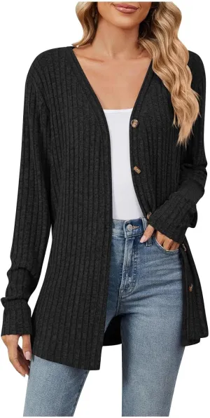 Women's Open Front Lightweight Cardigan 2024 Fall Casual Long Sleeve Knit Sweater Button Down Loose Outwear Coats