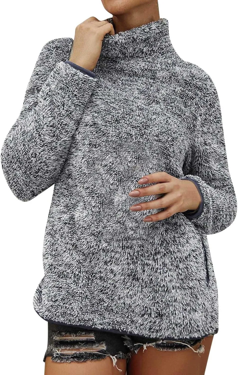 Womens Oversized Casual Sweaters High Collar Knitwear Turtleneck Knit Oversized Sweaters Coat (A, L)