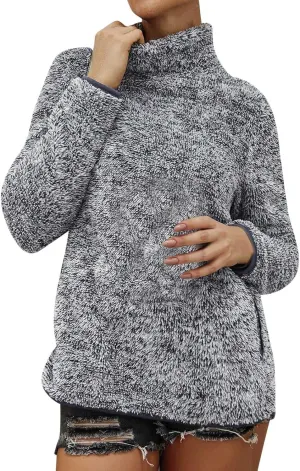 Womens Oversized Casual Sweaters High Collar Knitwear Turtleneck Knit Oversized Sweaters Coat (A, L)