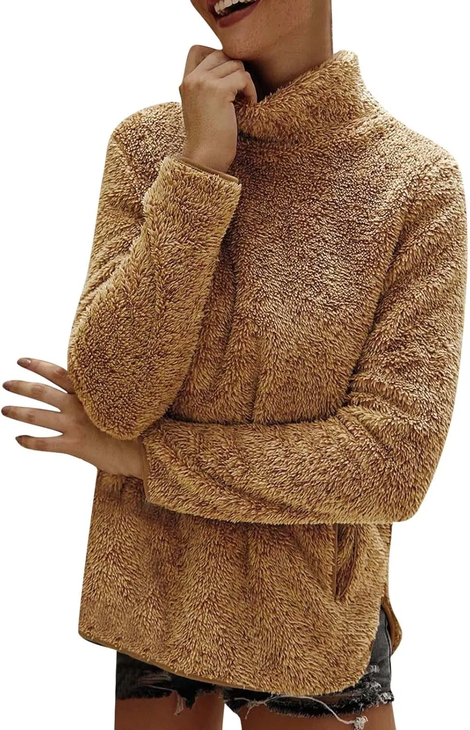 Womens Oversized Casual Sweaters High Collar Knitwear Turtleneck Knit Oversized Sweaters Coat (B, S)