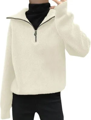 Womens Oversized Casual Sweaters Turtleneck Sweater Zipper Oversized Ribbed Knit Pullover Sweater Top (A, One Size)