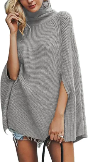 Women's Oversized Long Turtleneck Sweaters Tunic Batwing Sleeve Long Knit Bat Pullover Tops
