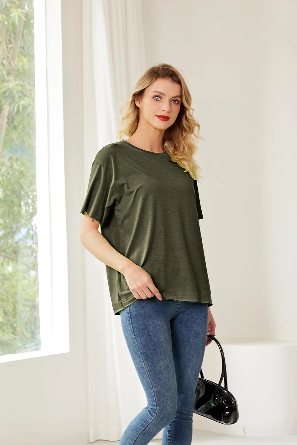 Womens Oversized T Shirts Loose Fit Crewneck Short Sleeve Summer Tops