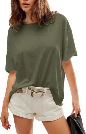 Womens Oversized T Shirts Loose Fit Crewneck Short Sleeve Summer Tops