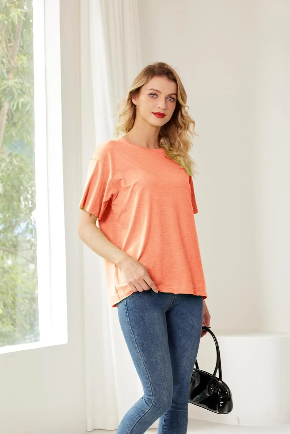 Womens Oversized T Shirts Loose Fit Crewneck Short Sleeve Summer Tops