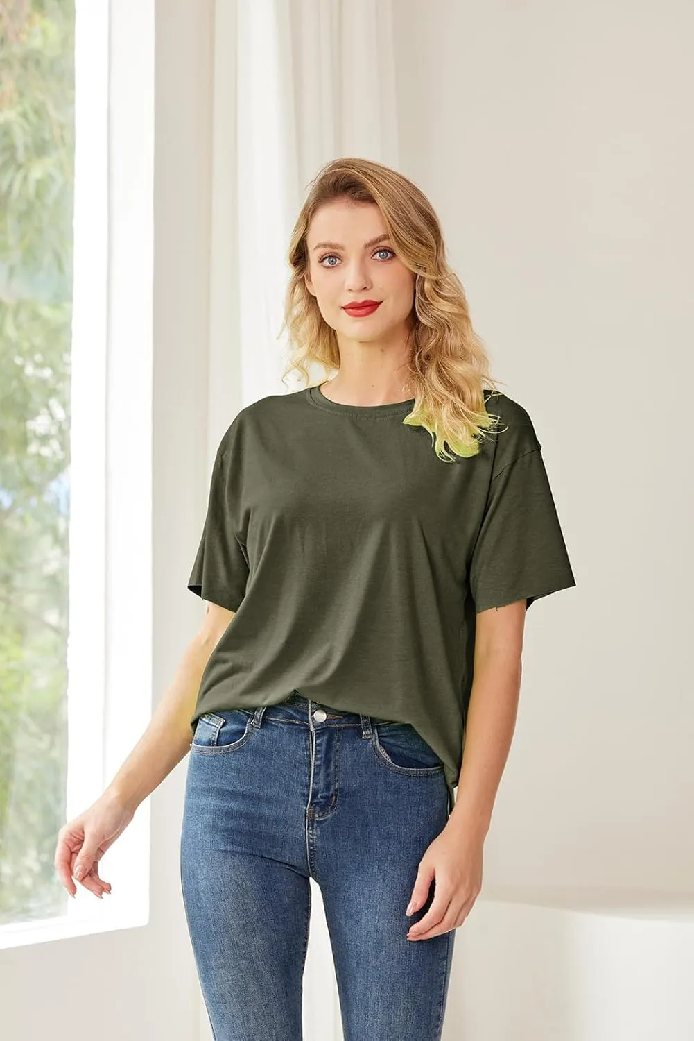 Womens Oversized T Shirts Loose Fit Crewneck Short Sleeve Summer Tops