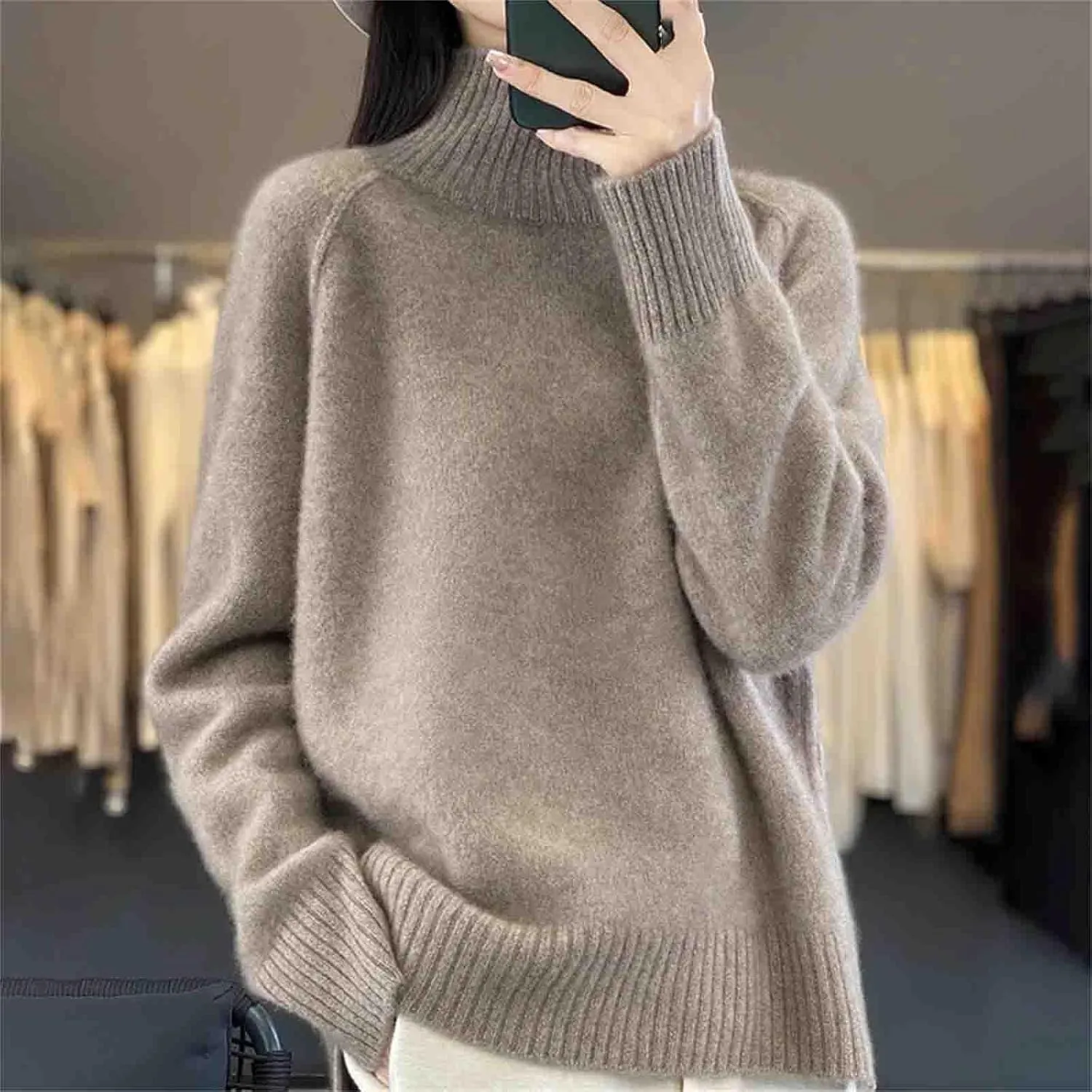 Women's Oversized Turtleneck Solid Sweaters