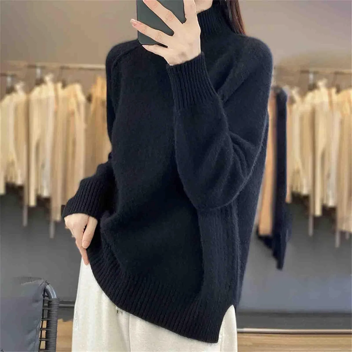 Women's Oversized Turtleneck Solid Sweaters