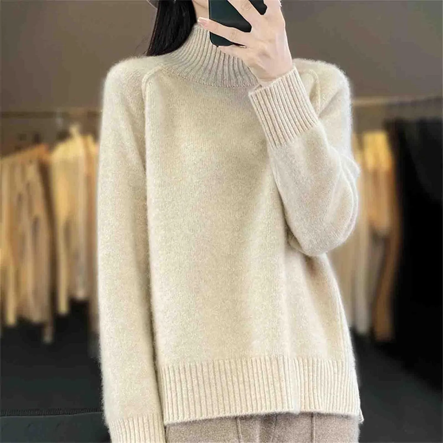 Women's Oversized Turtleneck Solid Sweaters