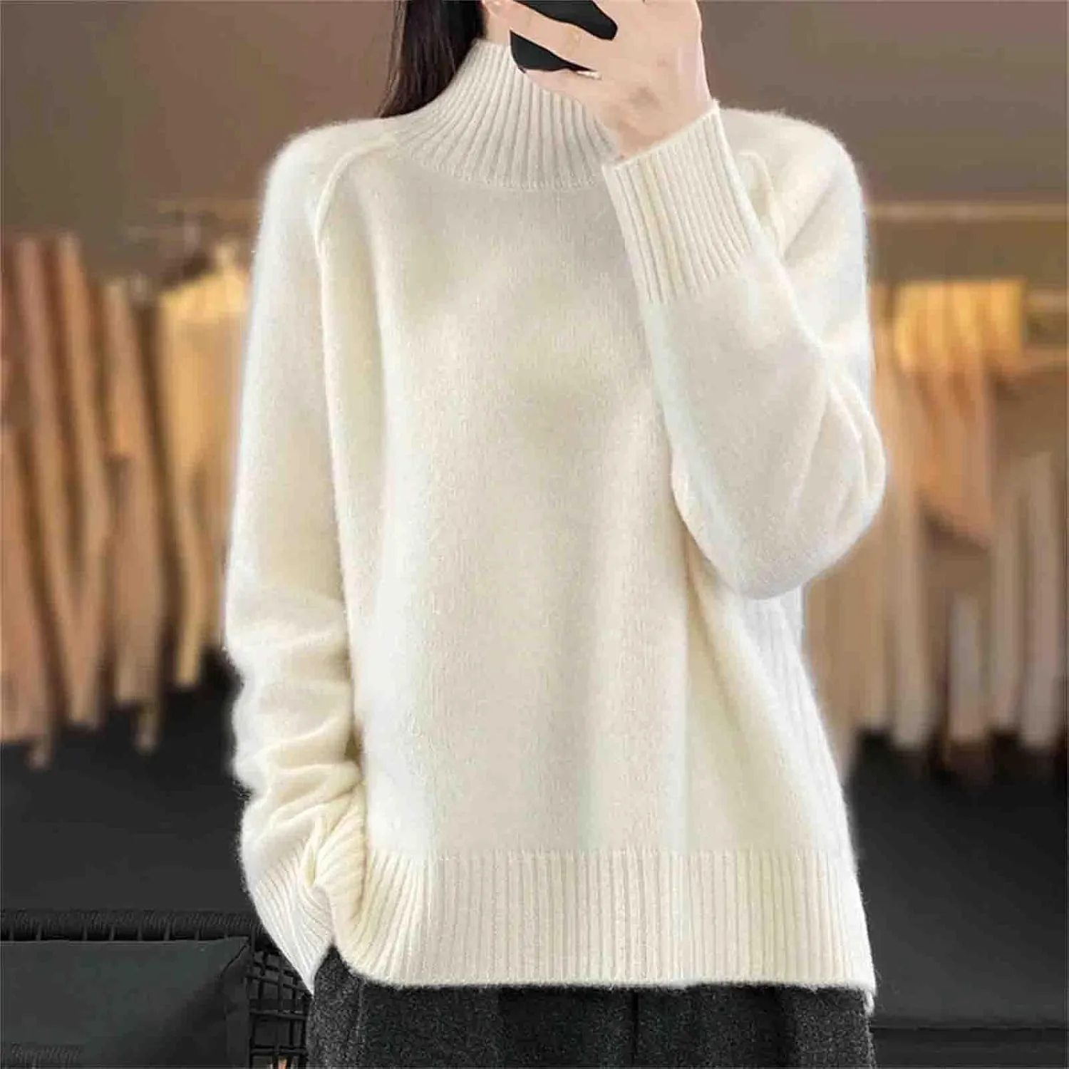 Women's Oversized Turtleneck Solid Sweaters
