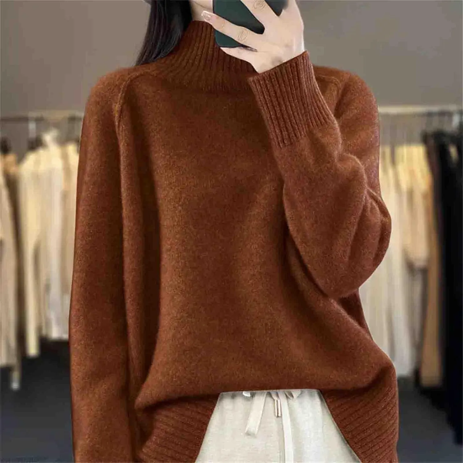 Women's Oversized Turtleneck Solid Sweaters