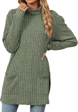 Womens Oversized Turtleneck Sweaters Mock Neck Slim Fit Ribbed Knit Pullover Jumpers Tunic Sweaters for Leggings