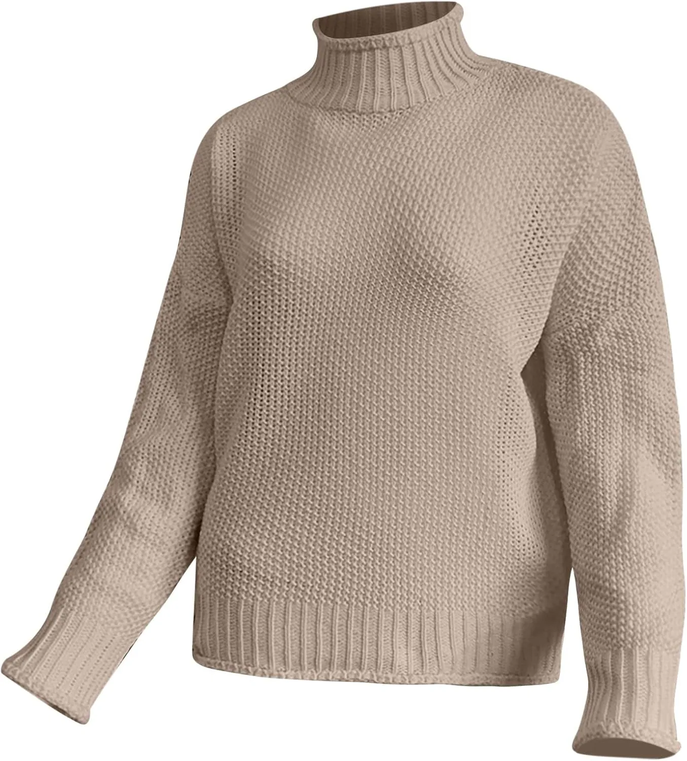 Womens Plus Size Sweater Solid Color Tops, Long-Sleeved Turtleneck Sweaters, Fall Fuzzy Knit Warm Pullover Sweater