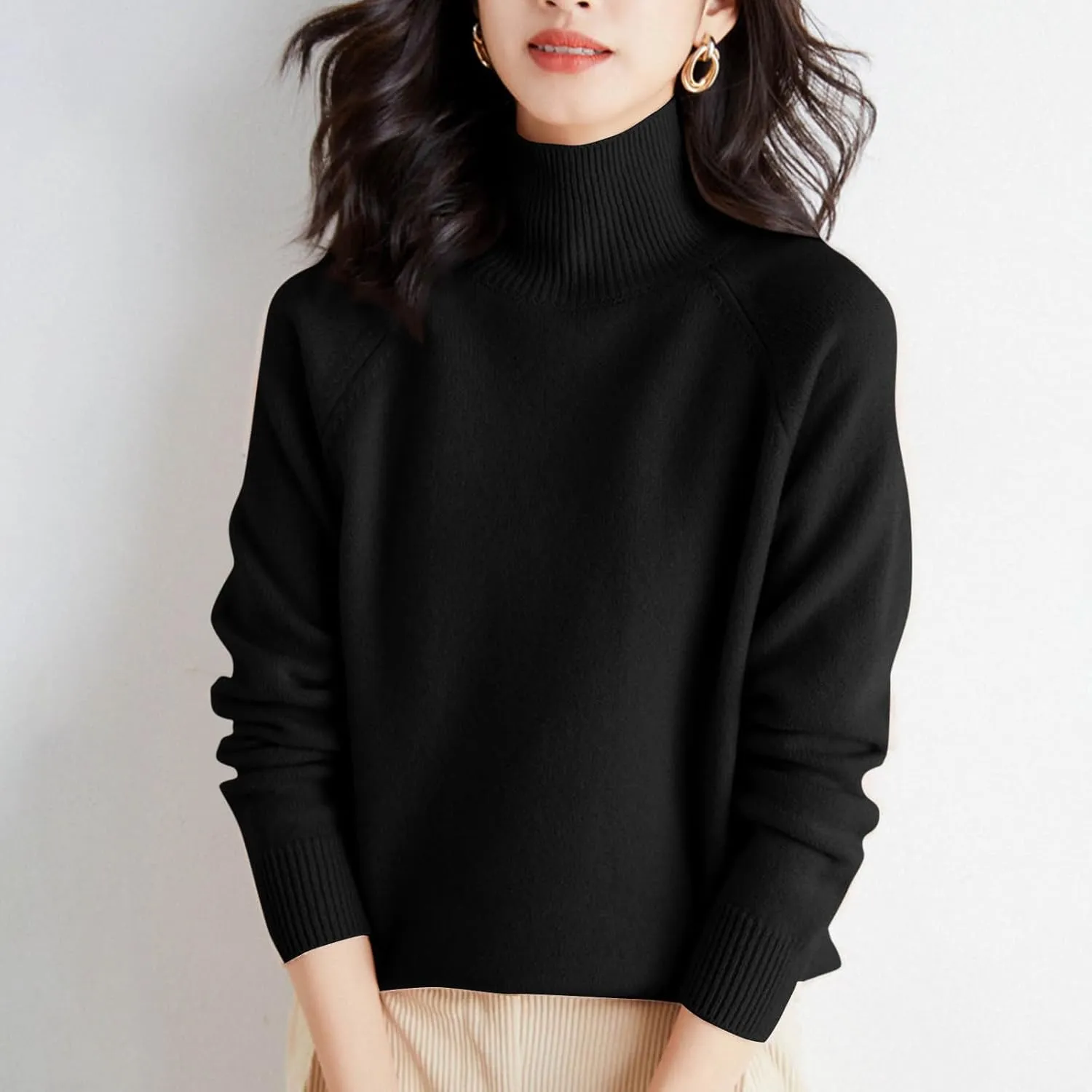 Women's Pullover Sweaters Dressy Turtleneck Oversized Sweater Trendy Fall Tops for Women 2024 Ribbed Knit Pullover