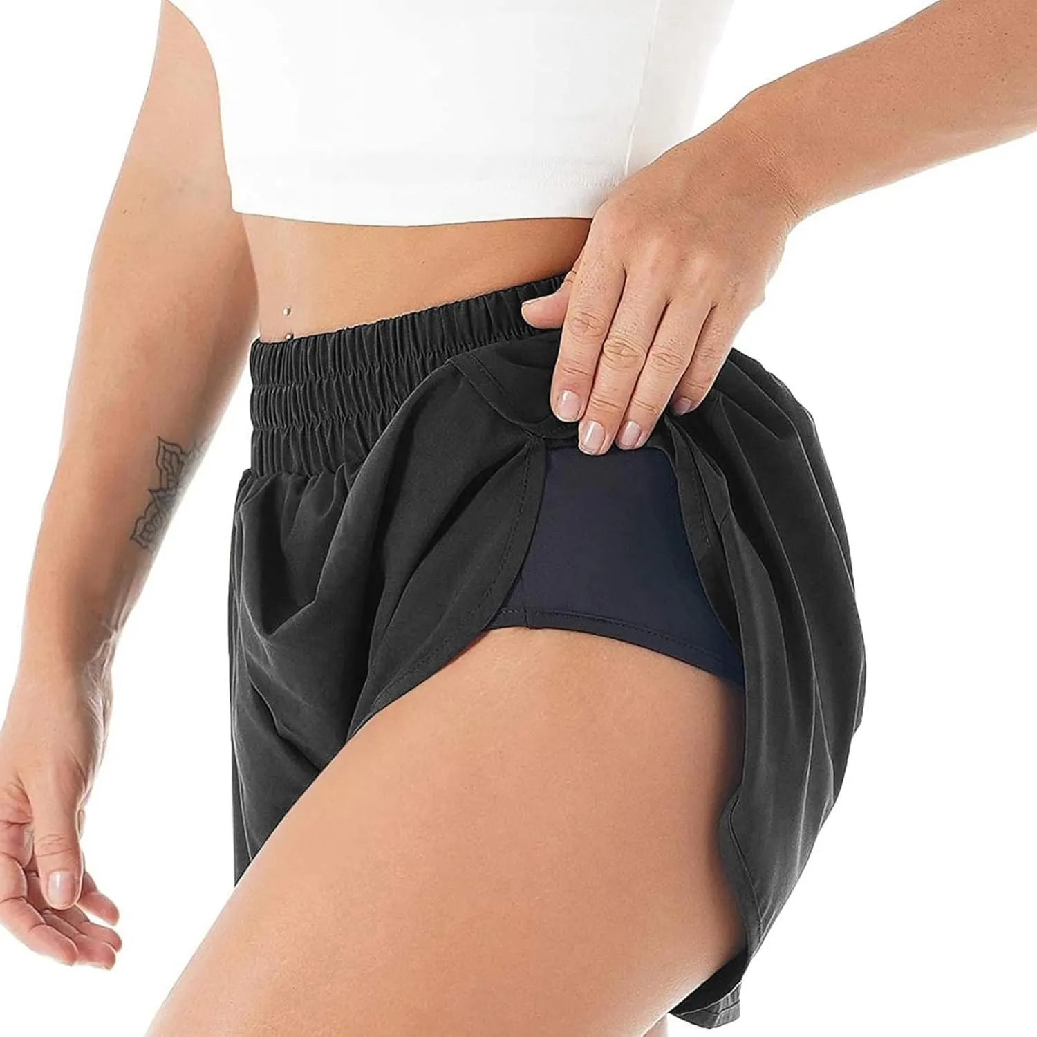 Women's Quick-Dry Running Shorts - Workout Sport Layer Active Shorts with Pockets