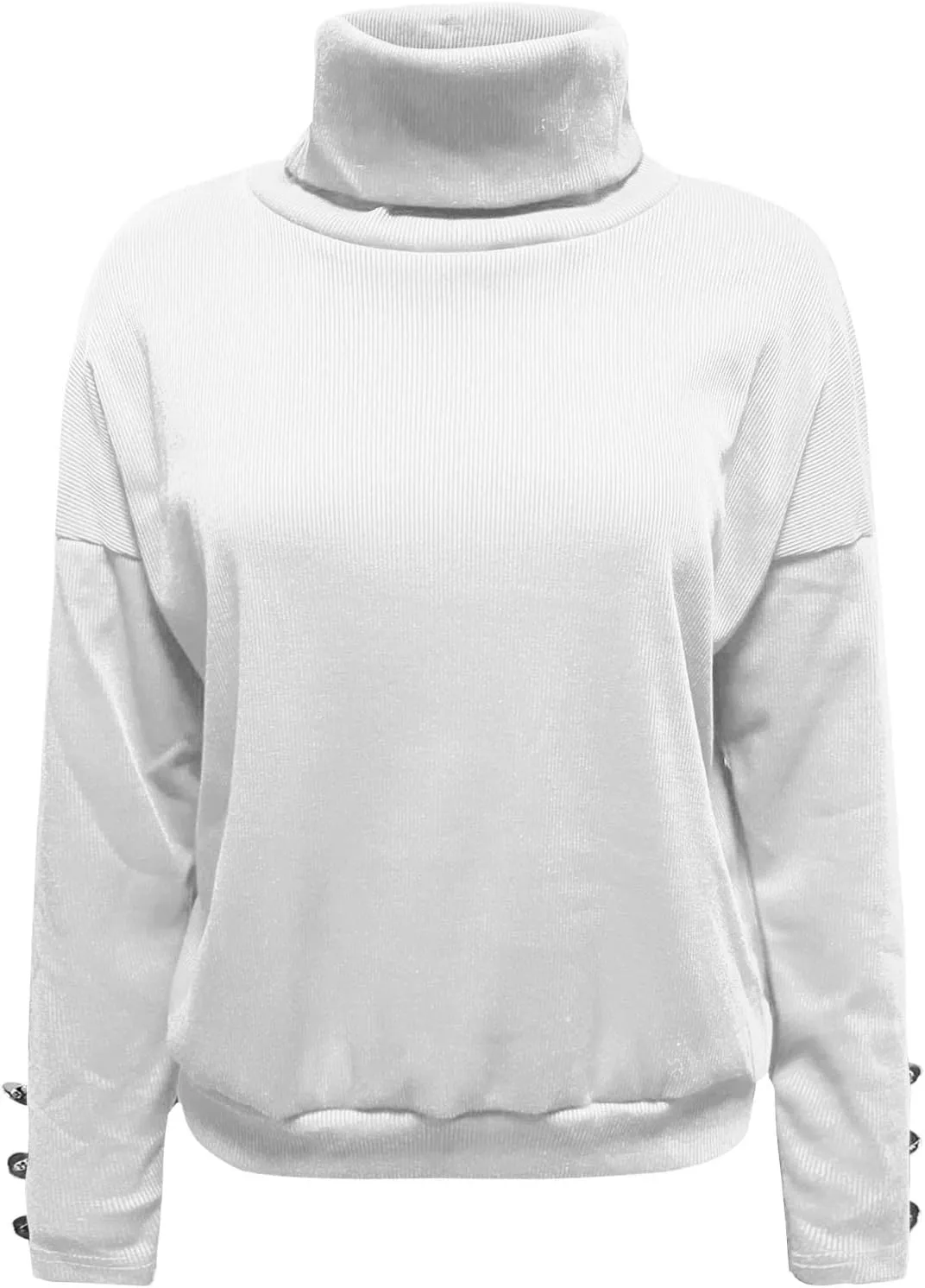 Women's Ribbed Knit Sweater Long Sleeve Turtleneck Trendy Sweaters Comfortable Loose Fit Sweaters