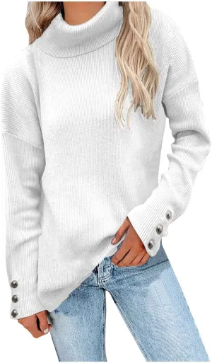 Women's Ribbed Knit Sweater Long Sleeve Turtleneck Trendy Sweaters Comfortable Loose Fit Sweaters