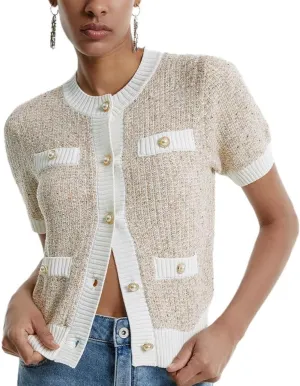 Womens Short Sleeve Cardigans Tops Summer Button Up Work Cropped Sweater Shirts 2025