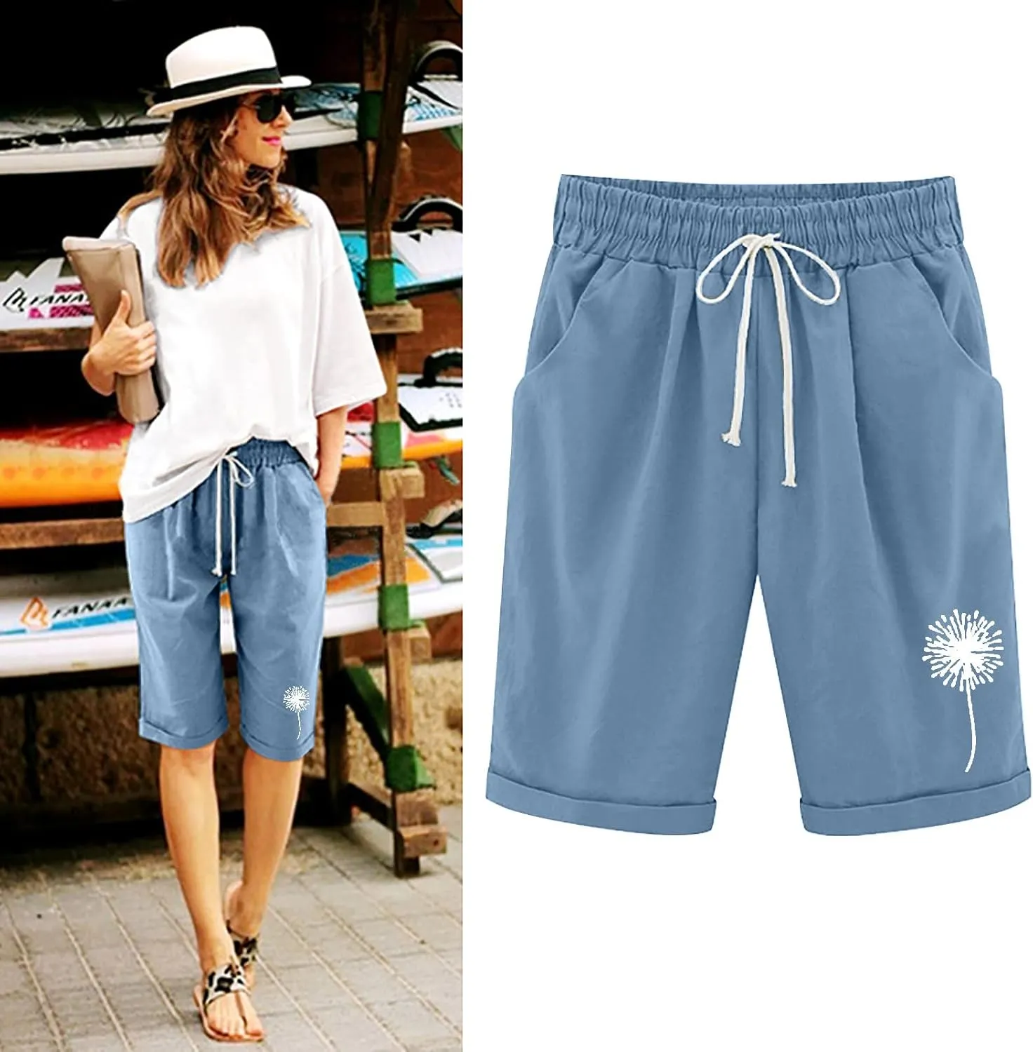 Womens Shorts Drawstring Sweat Shorts Elastic Waist Running Workout Shorts with Pockets Women's Wide Leg Womens