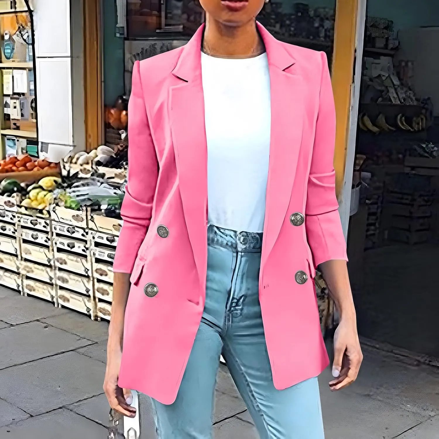 Womens Solid Long Sleeve Lapel Blazers Open Front Business Casual Tailored Jackets with Pockets Office Work Suit Coat