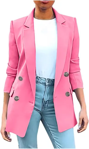Womens Solid Long Sleeve Lapel Blazers Open Front Business Casual Tailored Jackets with Pockets Office Work Suit Coat