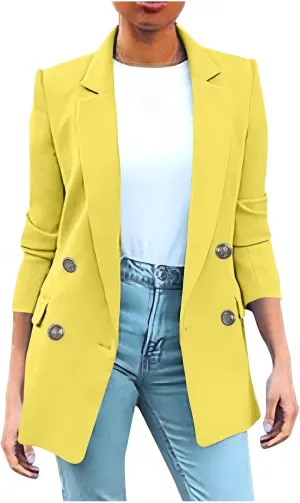 Womens Solid Long Sleeve Lapel Blazers Open Front Business Casual Tailored Jackets with Pockets Office Work Suit Coat