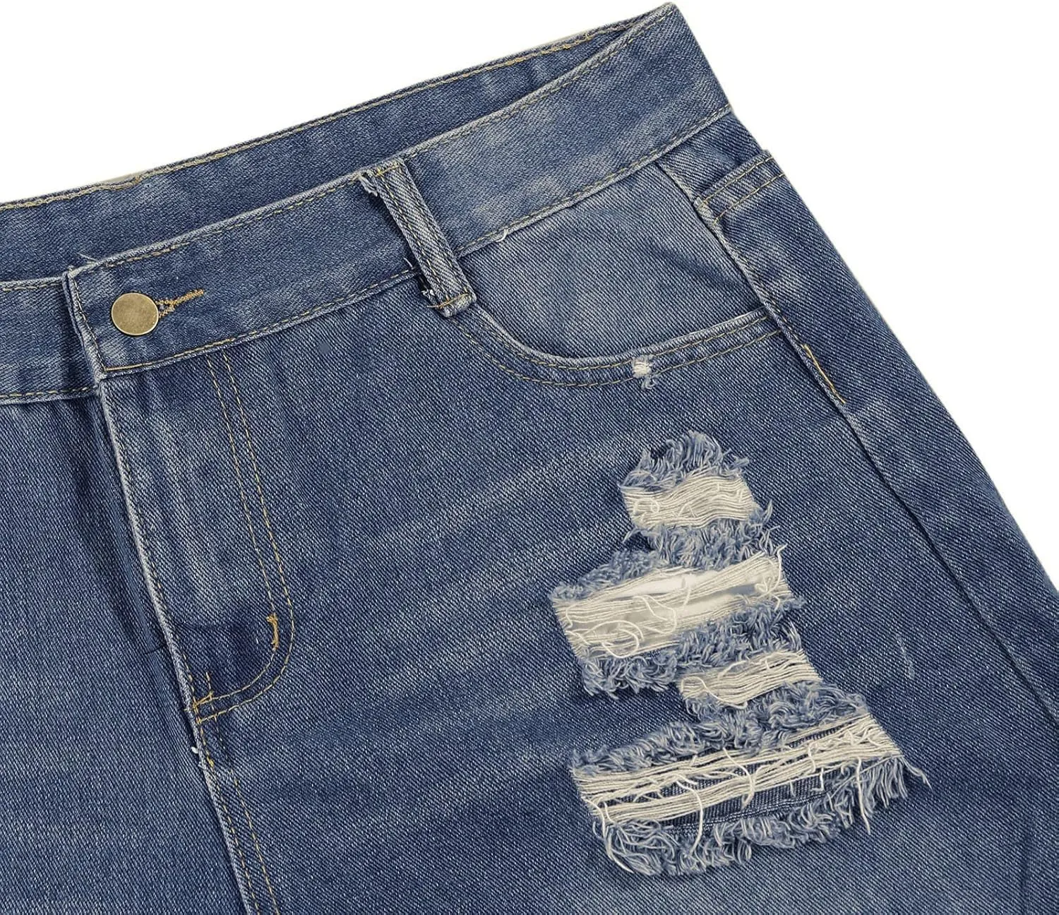 Womens Split Hem High Waist Denim Skorts Skirt Shorts Button Ripped Jeans Shorts Fringed Distressed Denim Mini Shorts