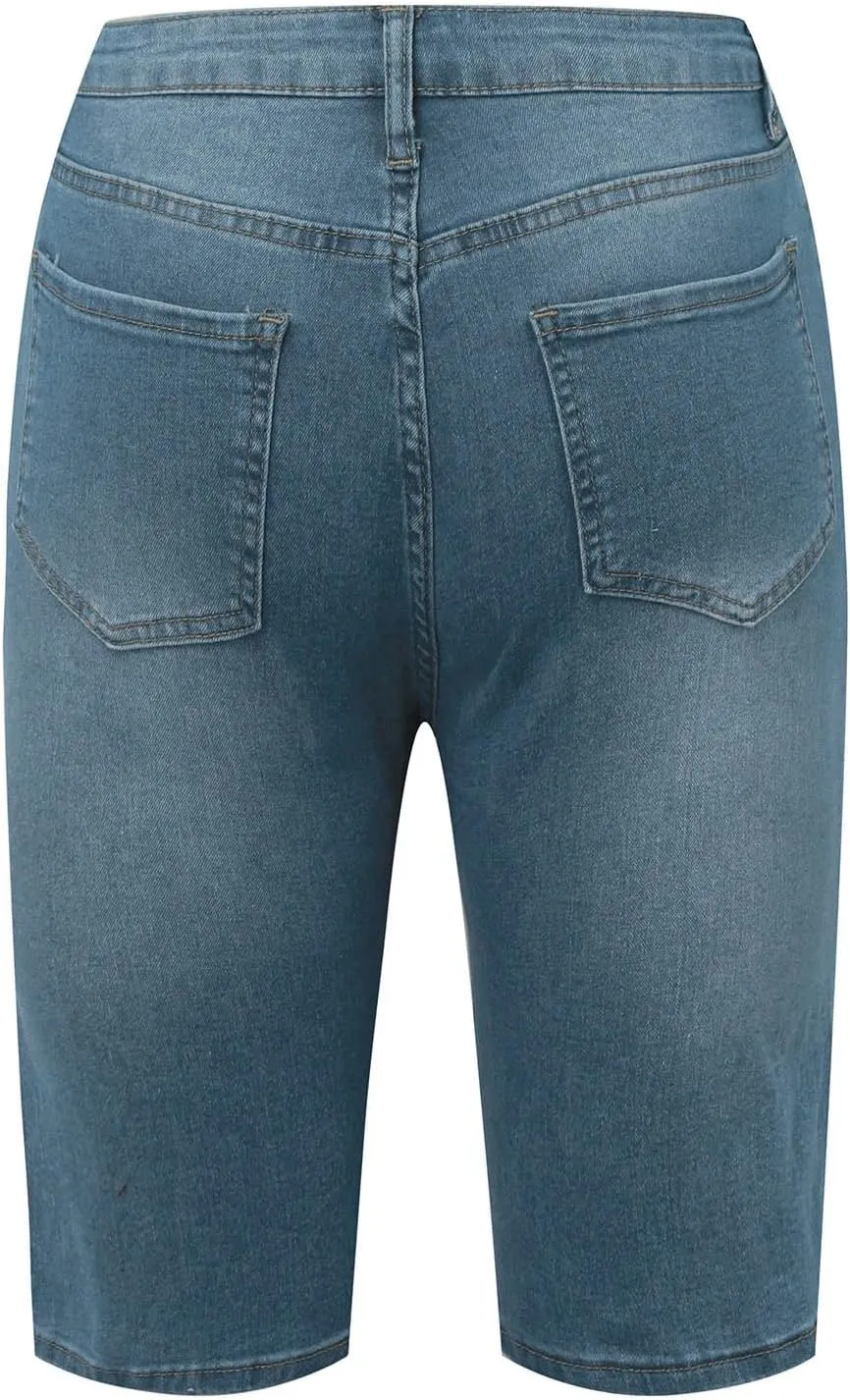 Womens Split Hem High Waist Denim Skorts Skirt Shorts Button Ripped Jeans Shorts Fringed Distressed Denim Mini Shorts