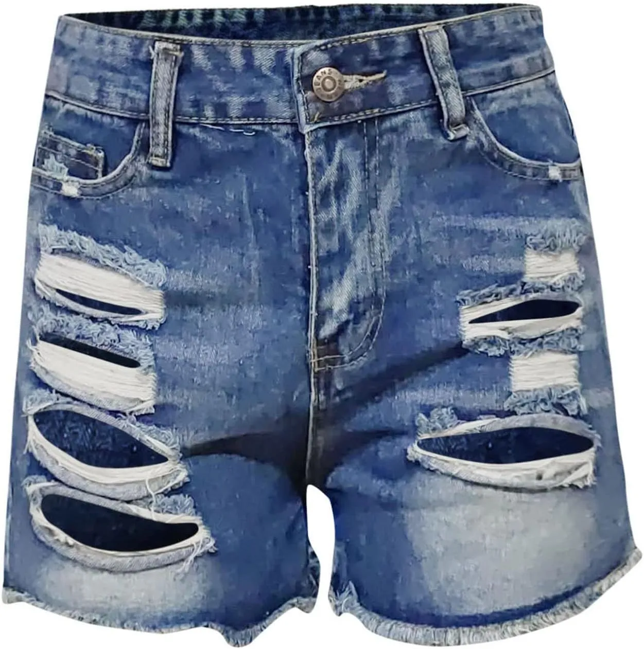 Womens Split Hem High Waist Denim Skorts Skirt Shorts Button Ripped Jeans Shorts Fringed Distressed Denim Mini Shorts