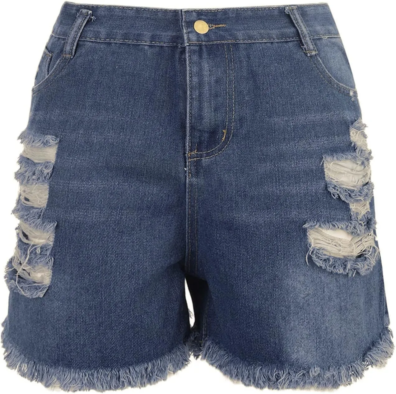 Womens Split Hem High Waist Denim Skorts Skirt Shorts Button Ripped Jeans Shorts Fringed Distressed Denim Mini Shorts