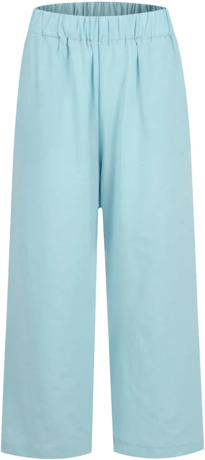 Women's Straight Leg Casual Pants Elastic Waist 2025 Solid Color Trousers Comfortable Pocket Lounge Wear