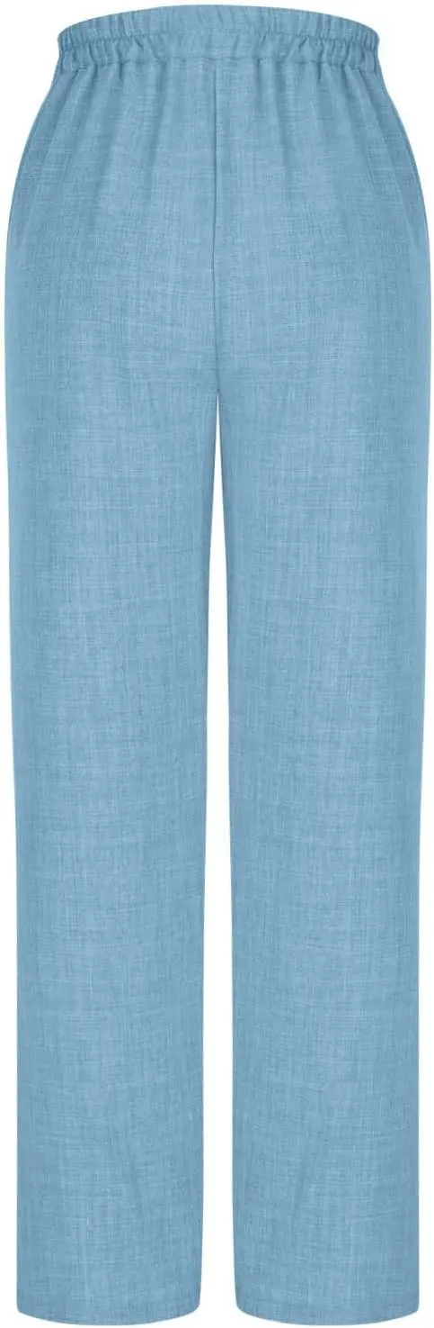 Womens Straight Wide Leg Pants with Pockets High Waisted Button Palazzo Trousers Casual Beach Travel Vacation Outfits