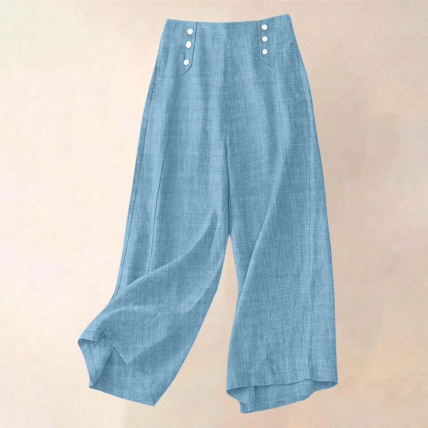 Womens Straight Wide Leg Pants with Pockets High Waisted Button Palazzo Trousers Casual Beach Travel Vacation Outfits